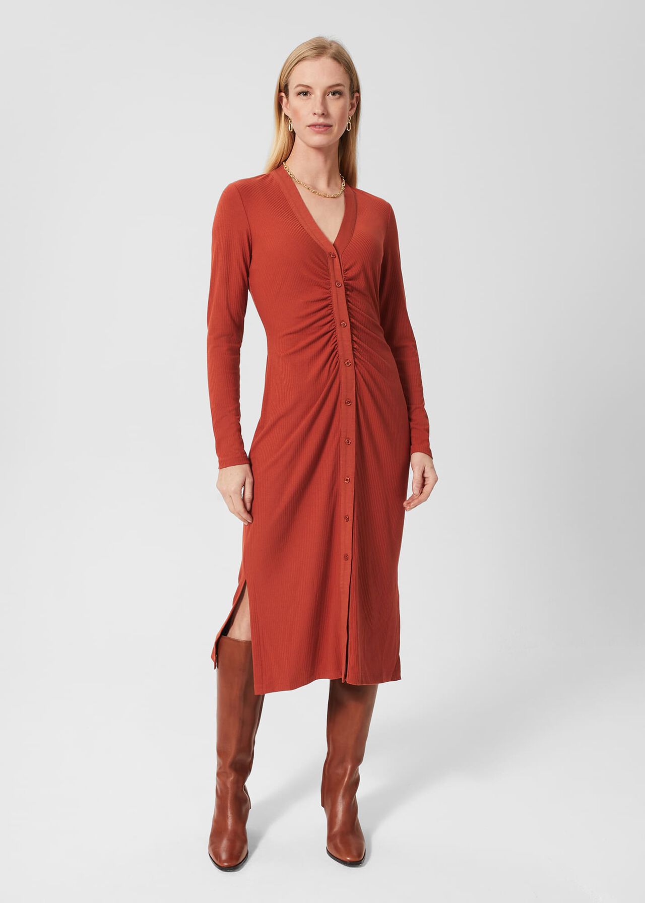 Rib Hatty Jersey Dress, Pecan, hi-res