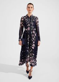 Juliet Floral Silk Dress, Navy Multi, hi-res