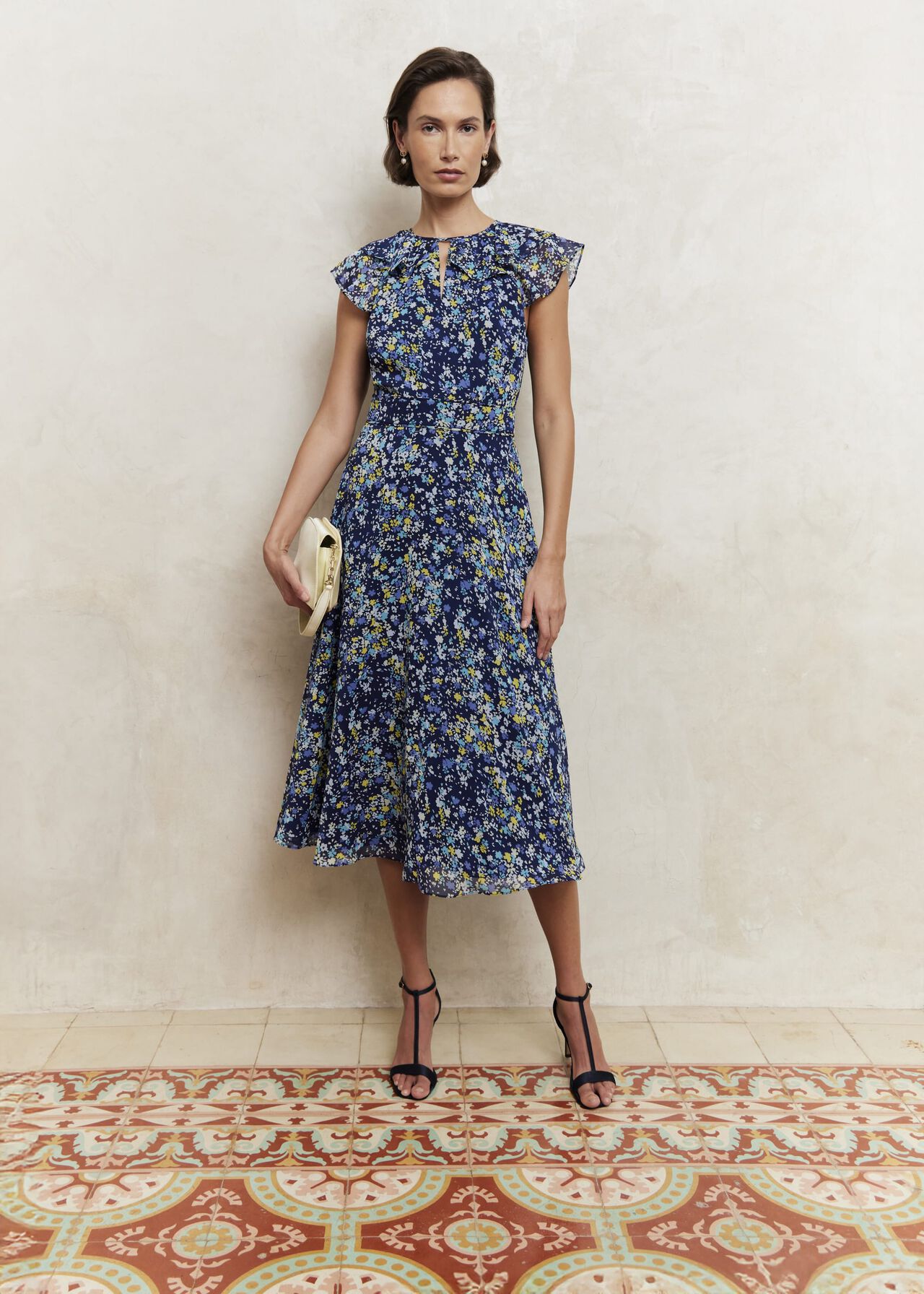 Dawn Frill Collar Dress, Blue Multi, hi-res