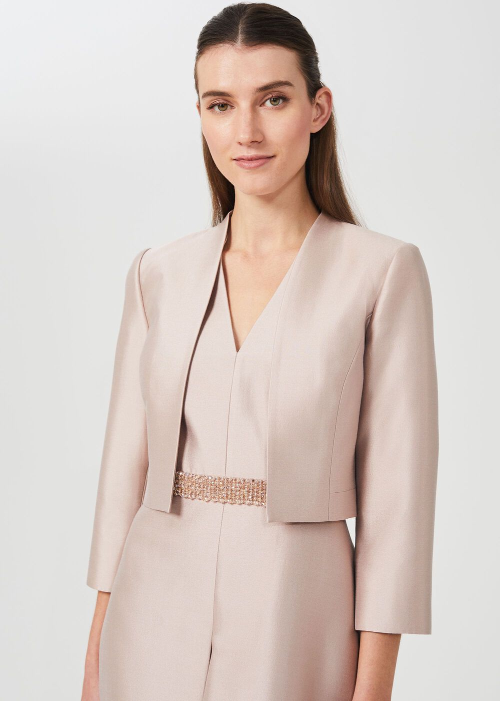 Alberta Silk Wool Jacket, Oyster, hi-res