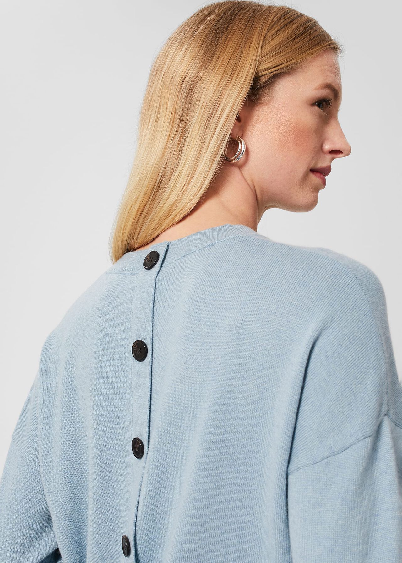 Lydia Button Jumper With Cashmere, Dusky Blue, hi-res