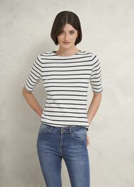 Tina Cotton Button Back Top, Ivory Navy, hi-res