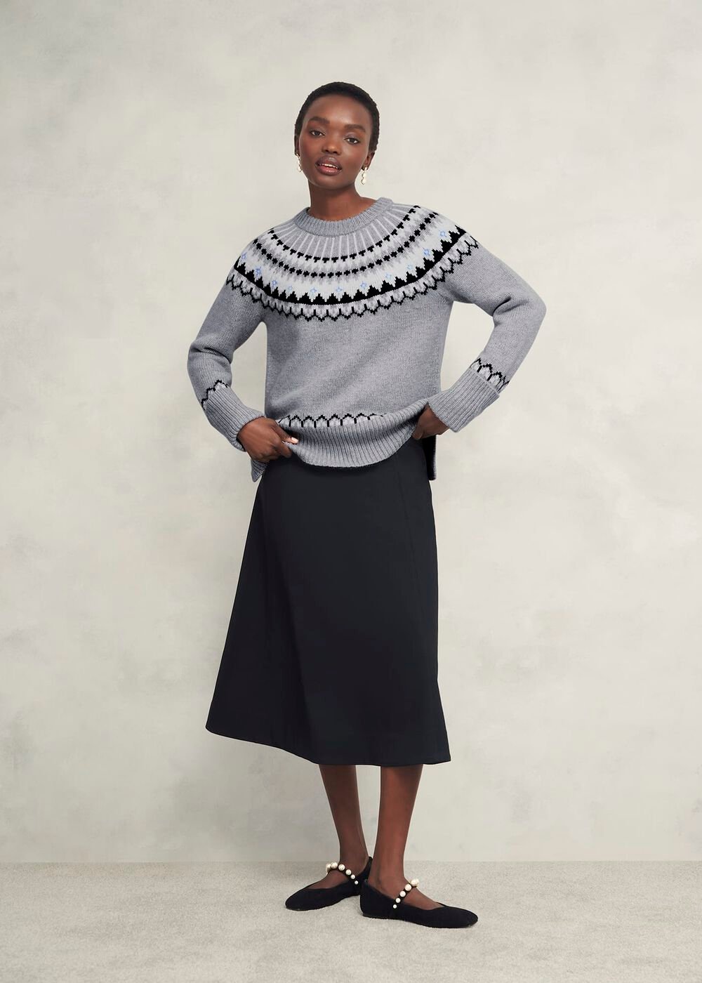 Anya Fairisle Jumper With Alpaca, Mid Grey Marl, hi-res