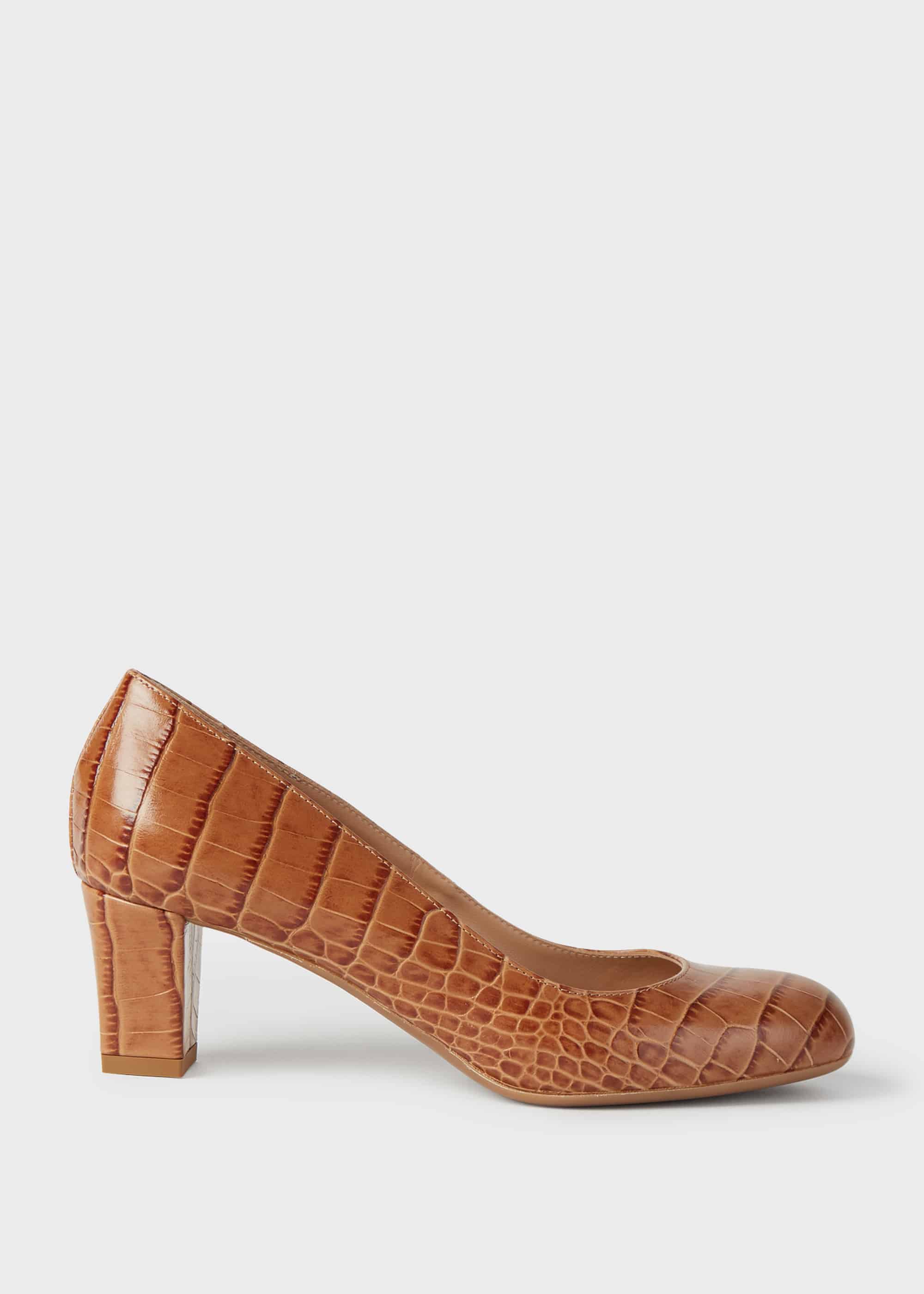 Amber Crocodile Print Block Heel Court 