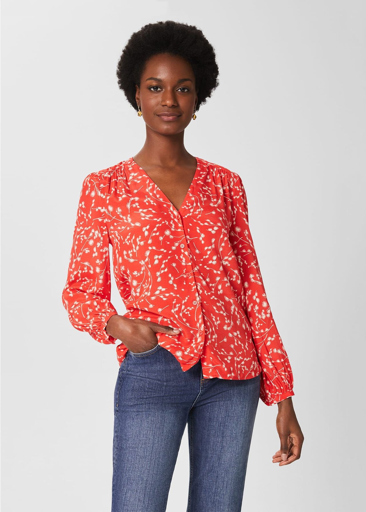Felicity Blouse, Coral Red Ivory, hi-res