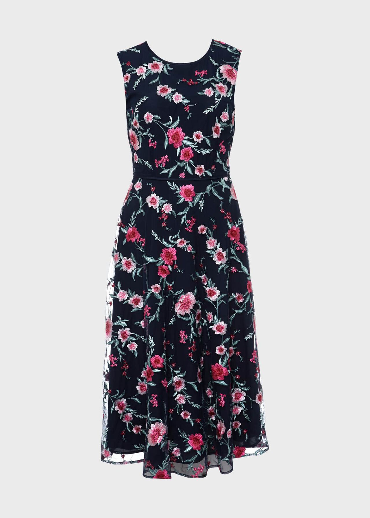 Rosella Embroidered Floral Dress, Navy Pink Multi, hi-res