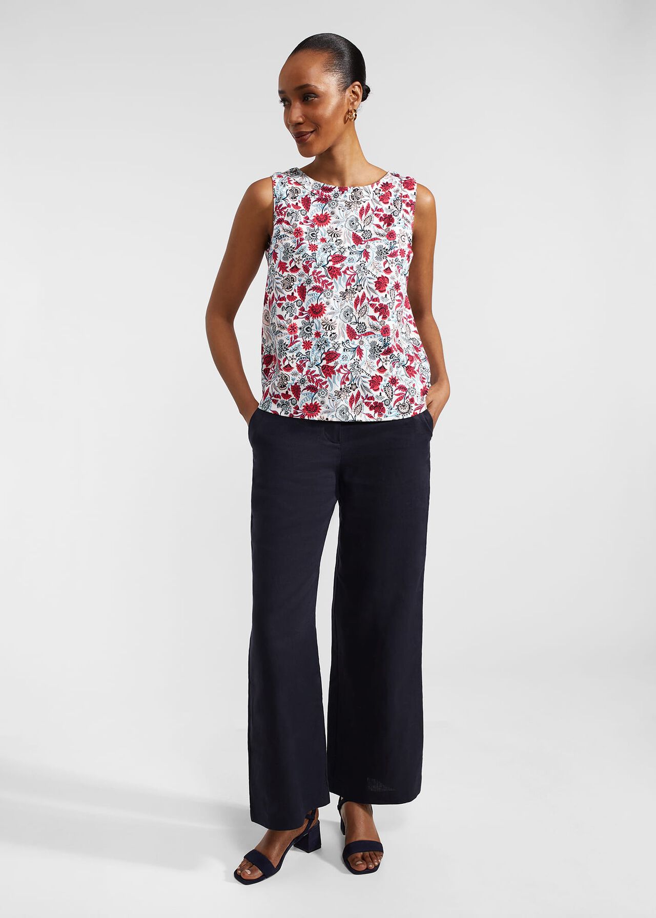 Maddy Cotton Printed Top, Multi Damask, hi-res