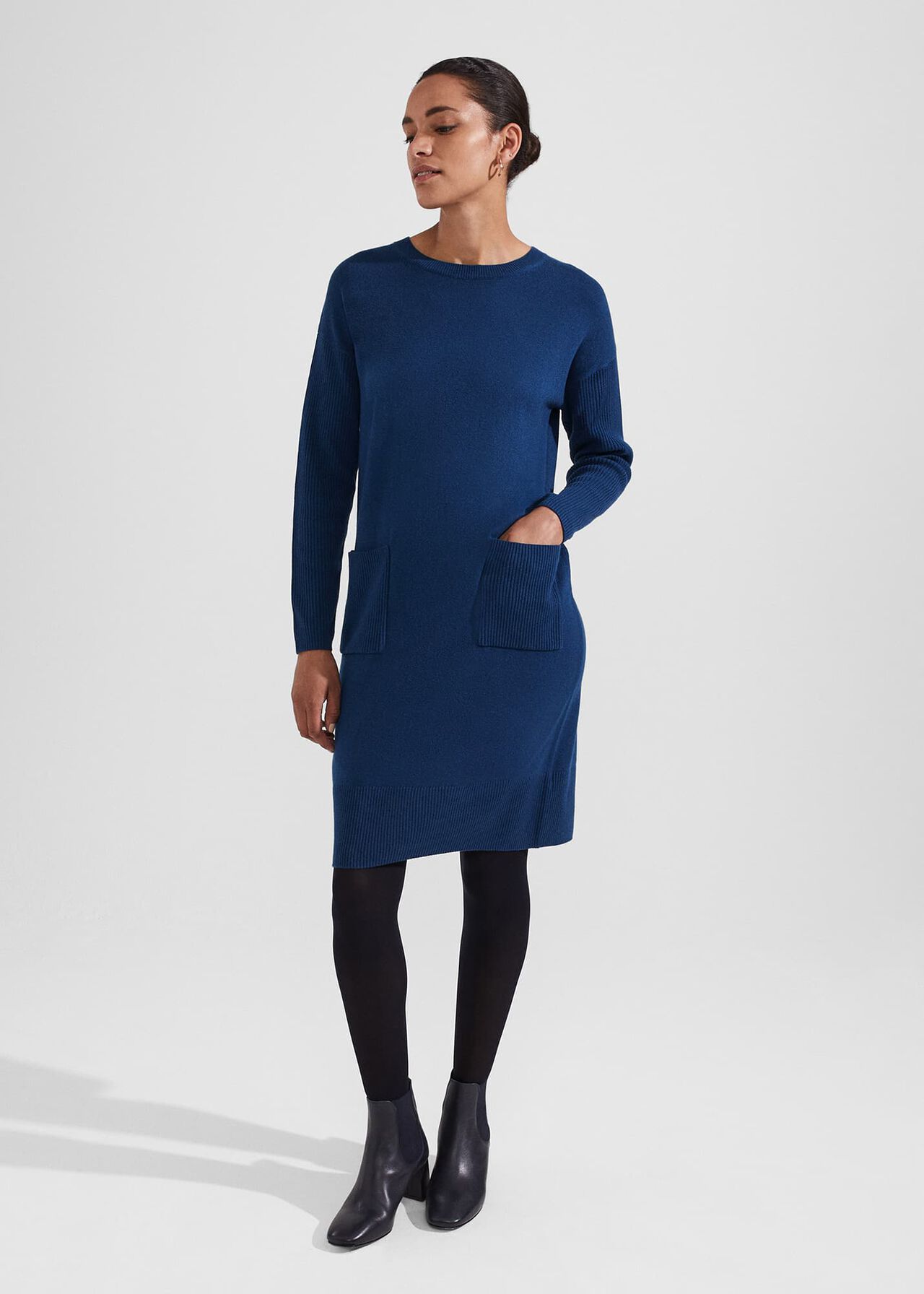 Devora Knitted Dress With Cashmere, Steel Blue, hi-res