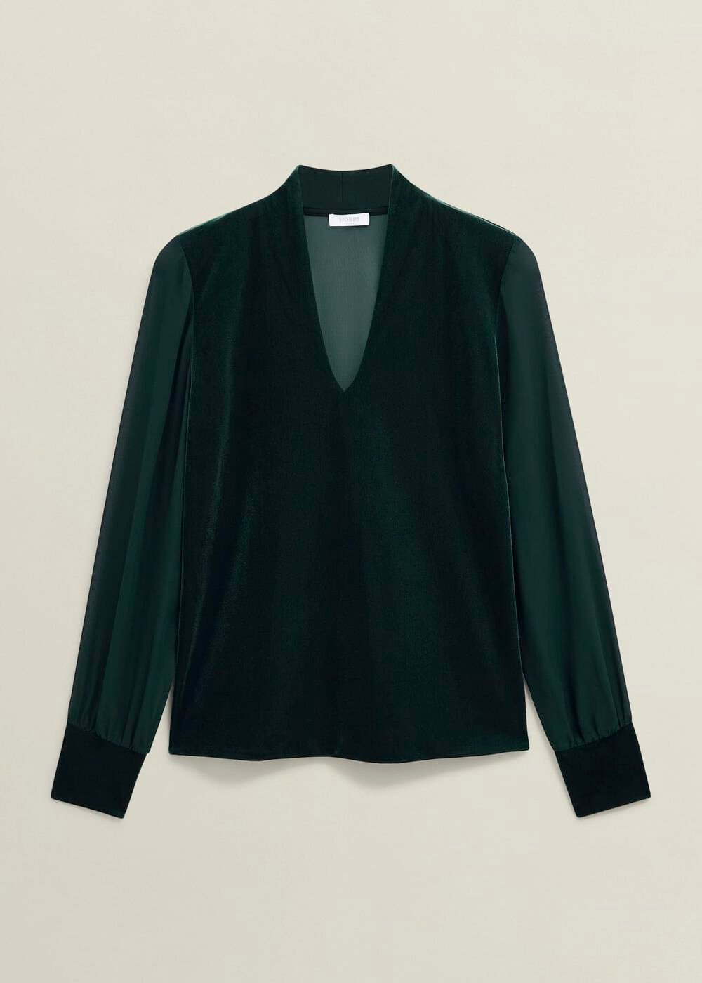 Aimee Velvet V Neck 3/4 Sleeve Top, Ponderosa Green, hi-res