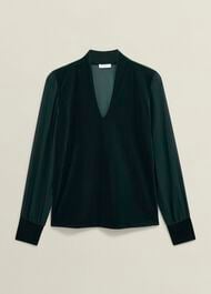 Aimee Velvet V Neck 3/4 Sleeve Top, Ponderosa Green, hi-res
