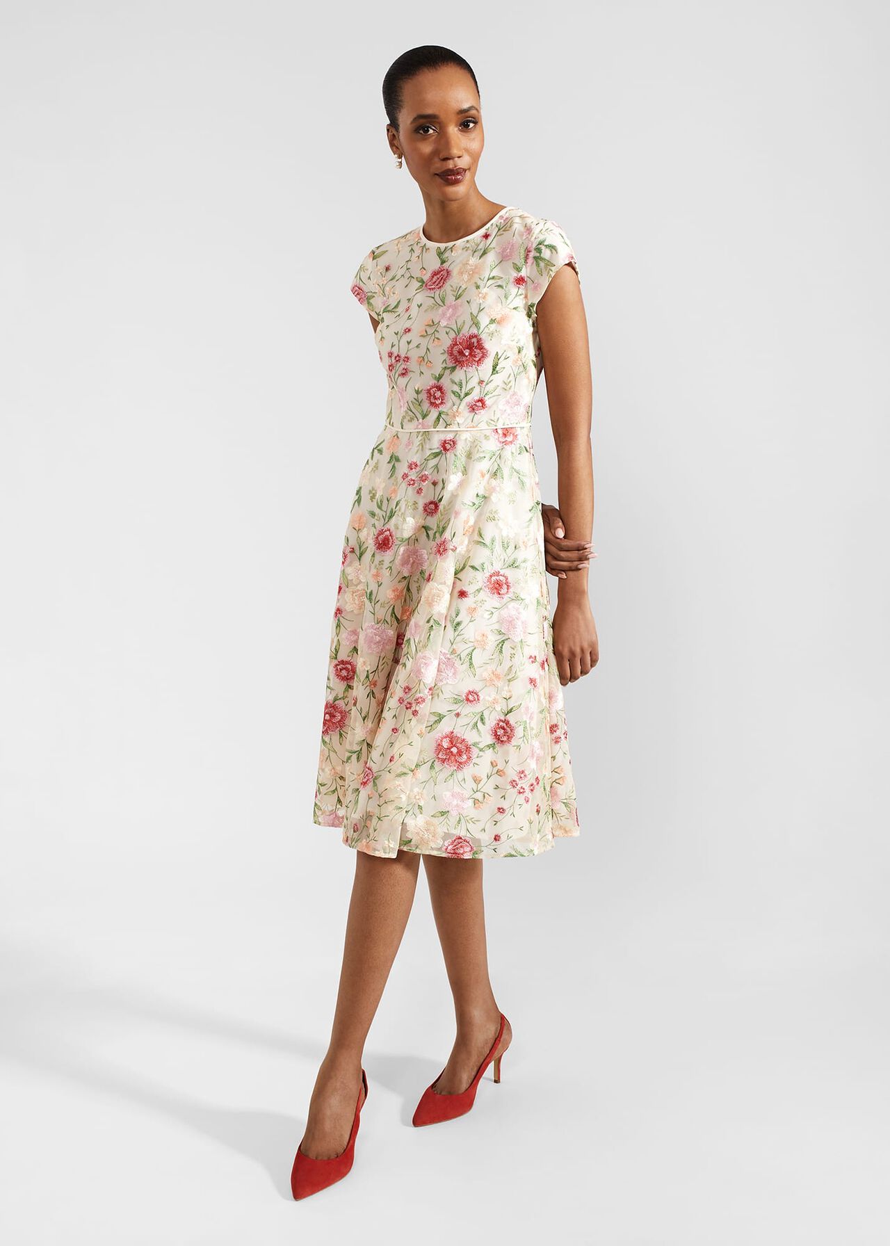 Petite Tia Embroidered Dress, Cream Multi, hi-res