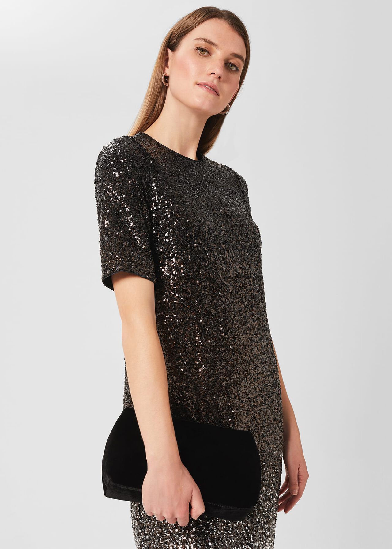Clifton Velvet Clutch Bag, Black, hi-res