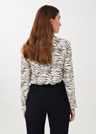 Meredith Printed Shirt, Buttrcream Navy, hi-res