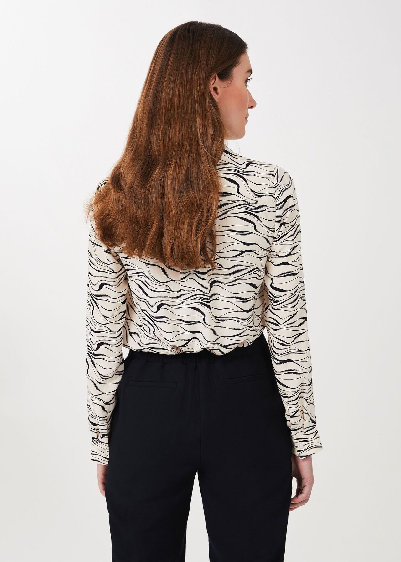 Meredith Printed Shirt, Buttrcream Navy, hi-res