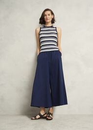 Navy Osterley Chevron Striped Knitted Vest Top, Navy Ivory, hi-res