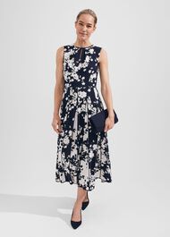 Angelica Floral Pleated Dress, Midnight Ivory, hi-res