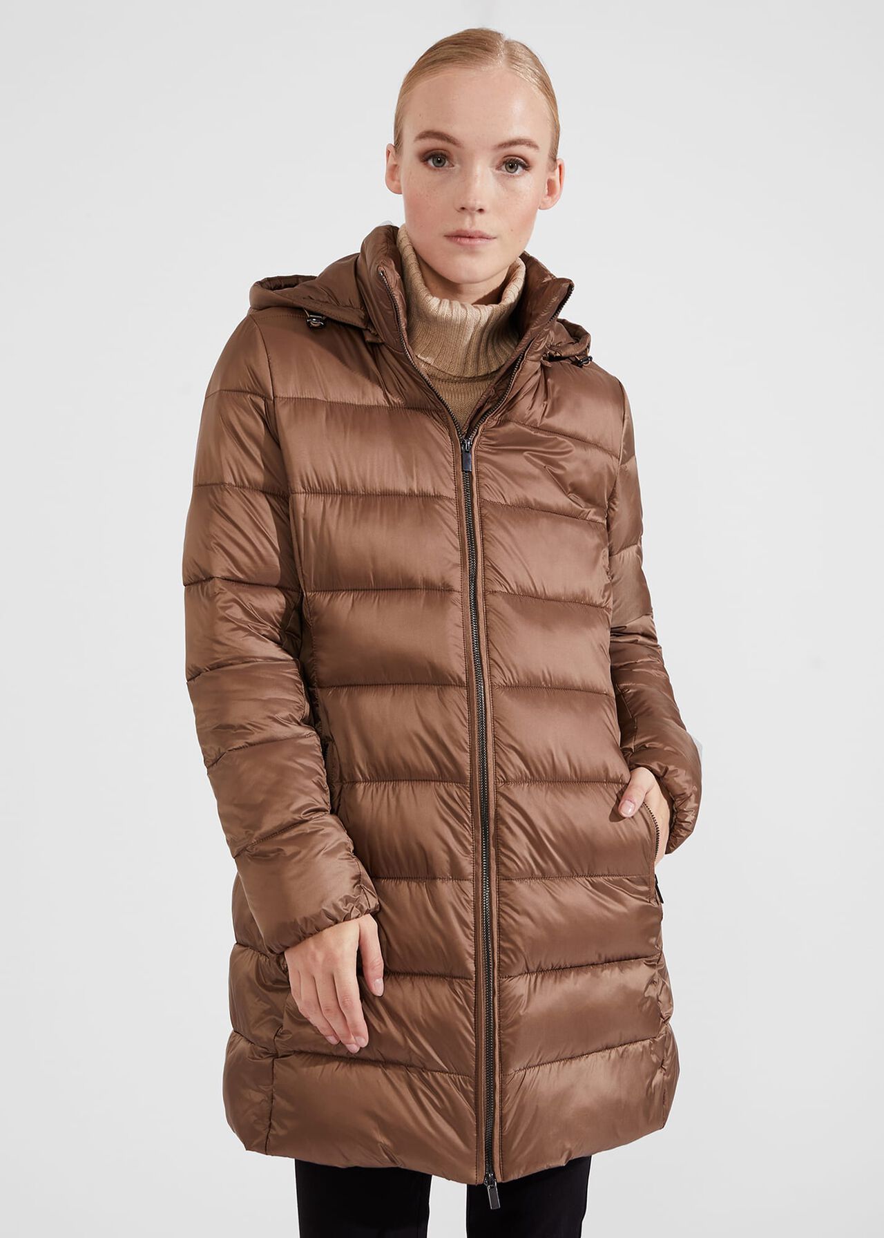 Petite Joelle Hooded Puffer, Mink, hi-res
