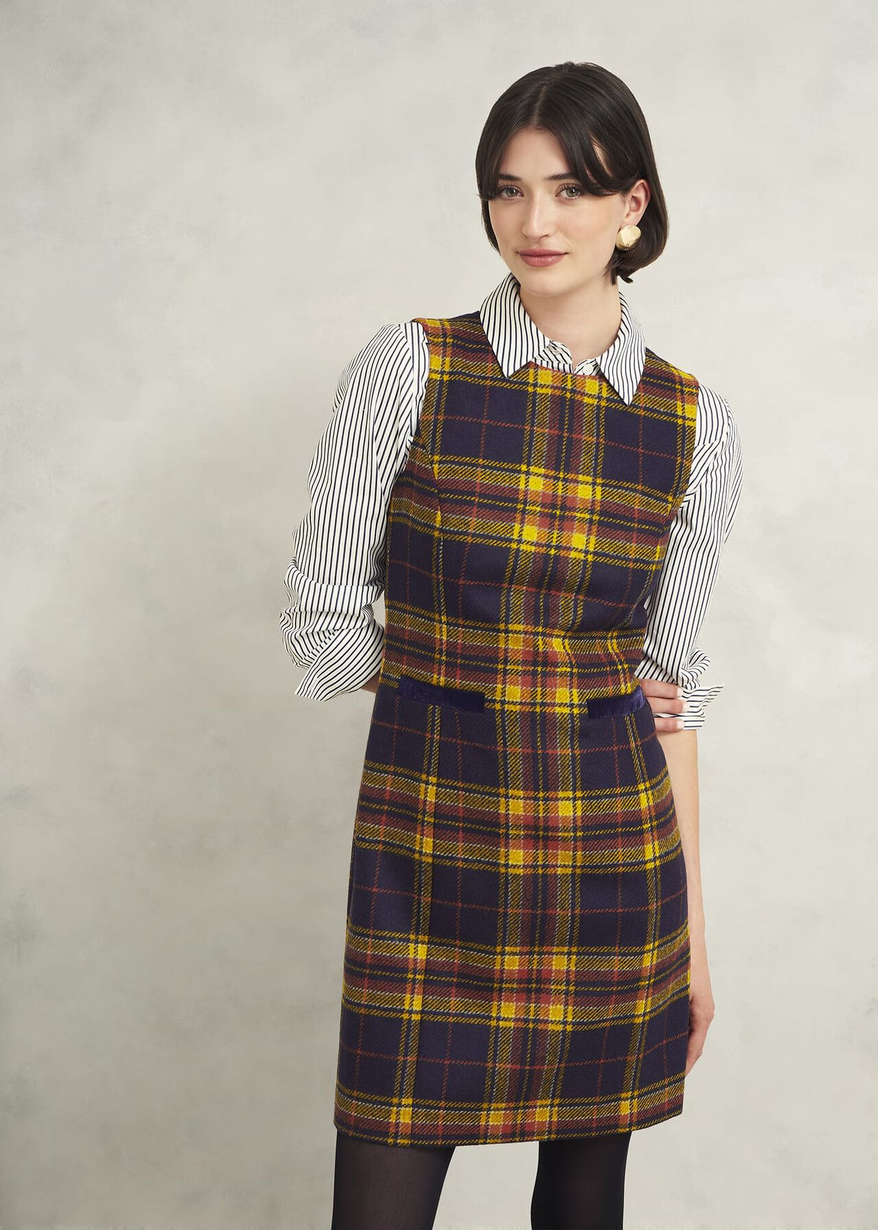 Margot Wool Dress, Navy Ochre, hi-res