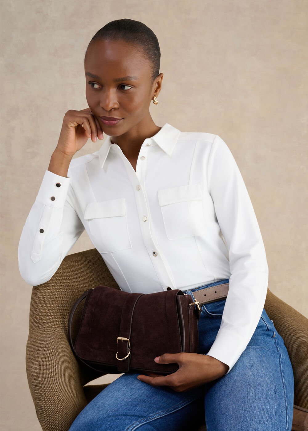 Rosana Seamed Shirt, Ivory, hi-res