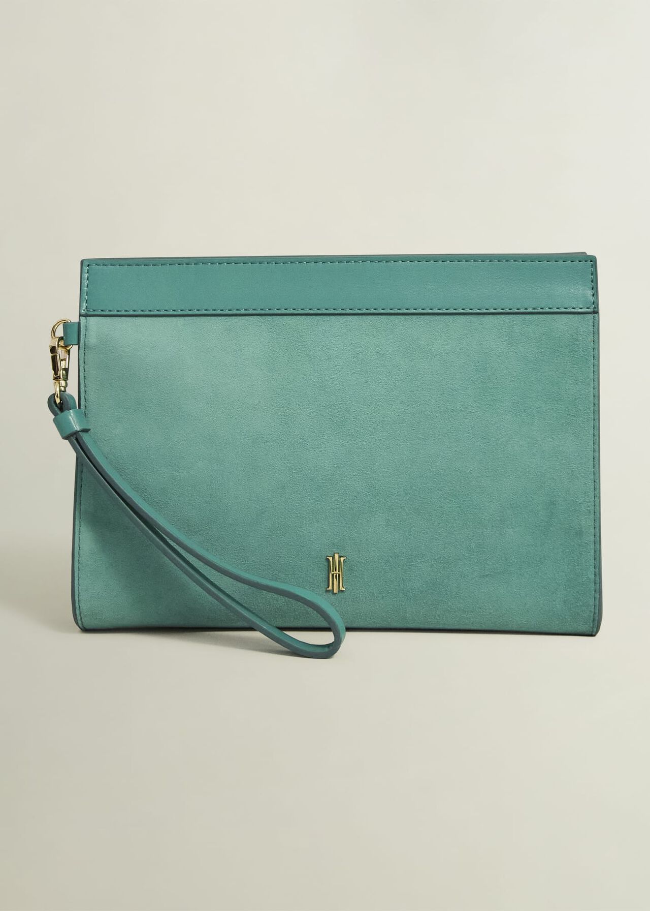 Catherine Suede Wristlet, Deep Aqua Green, hi-res