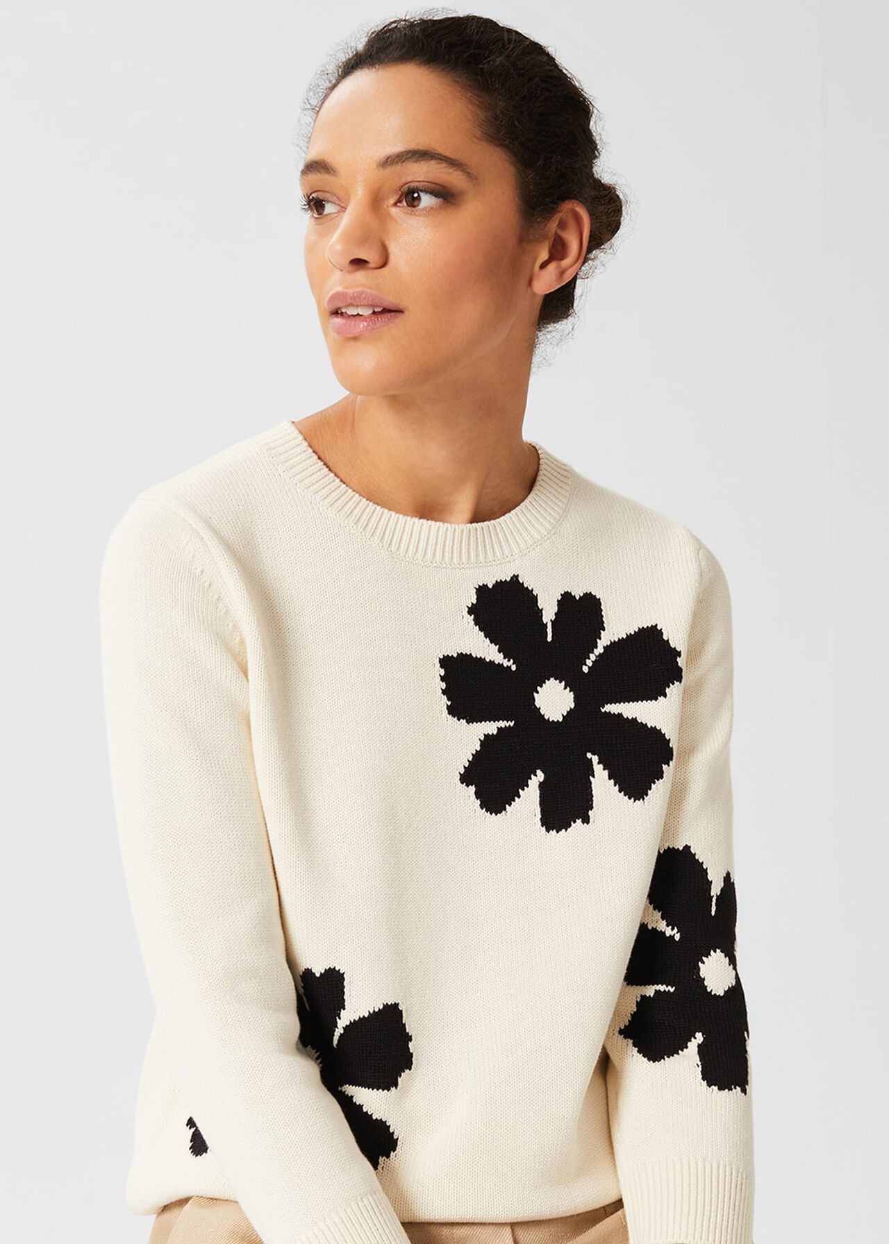 Ira Flower Jumper, Ivory Black, hi-res