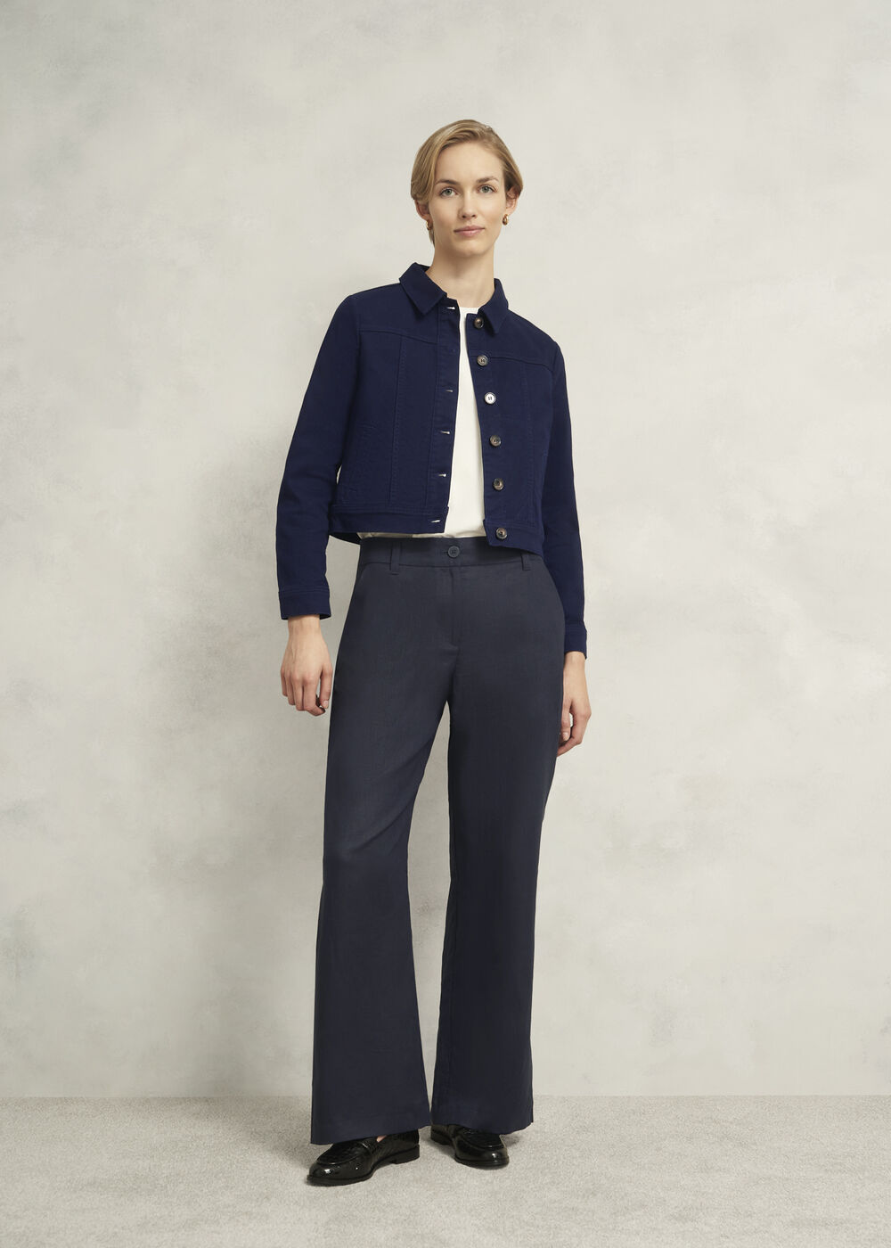 Petite Lynn Linen Trousers, Navy, hi-res