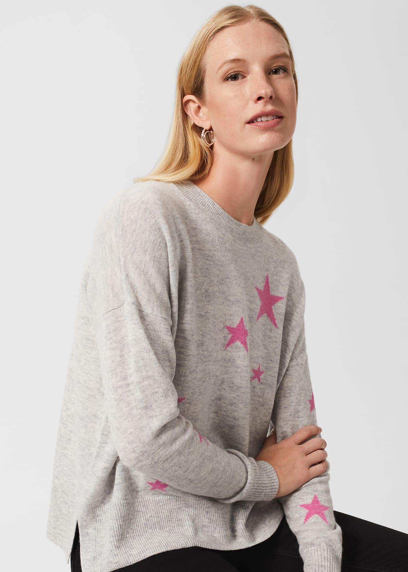 Grey jumper with pink stars on sale