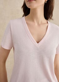 Arianna Cotton Slub V Neck T-Shirt, Pale Pink, hi-res