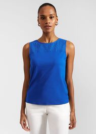 Paige Cotton Broderie Top, Atlantic Blue, hi-res