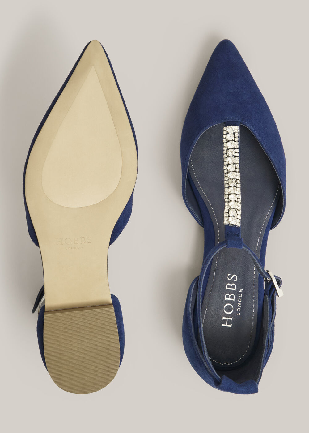 Eden Jewelled Suede Flats, Midnight Navy, hi-res