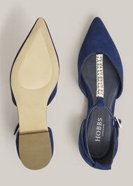 Eden Jewelled Suede Flats, Midnight Navy, hi-res