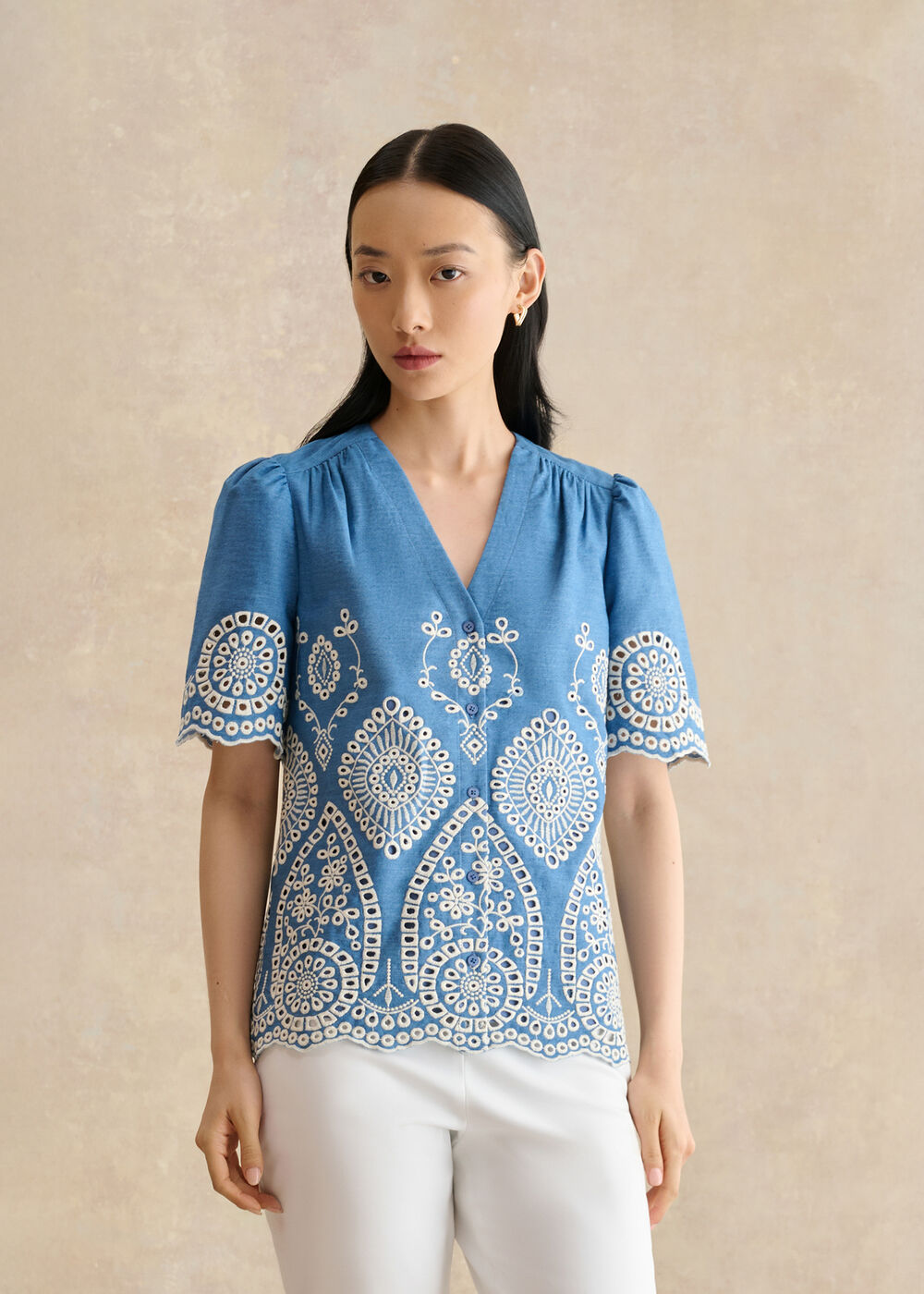 Sloane Blouse, Blue Ivory, hi-res