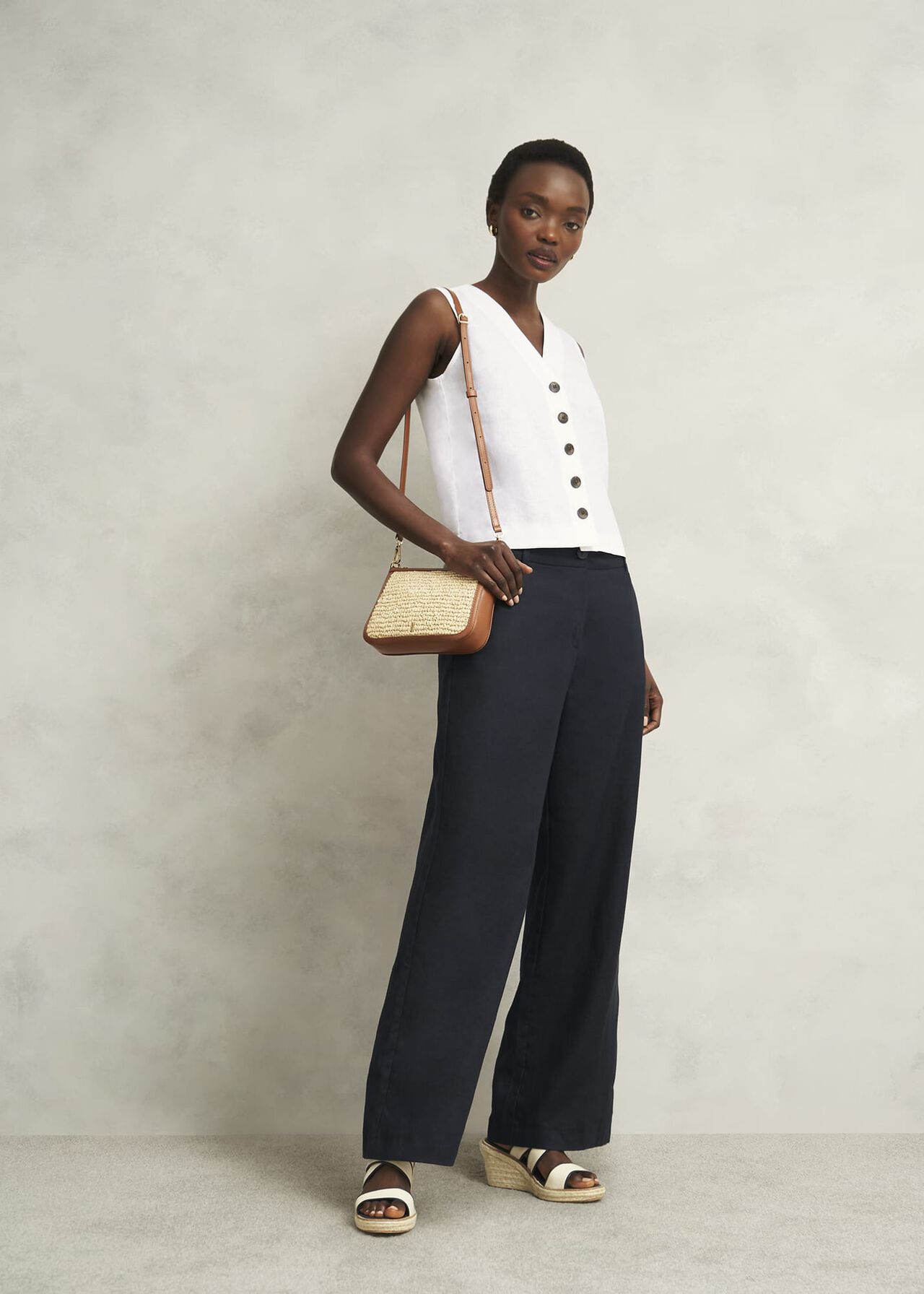 Kaylee Linen Top, White, hi-res