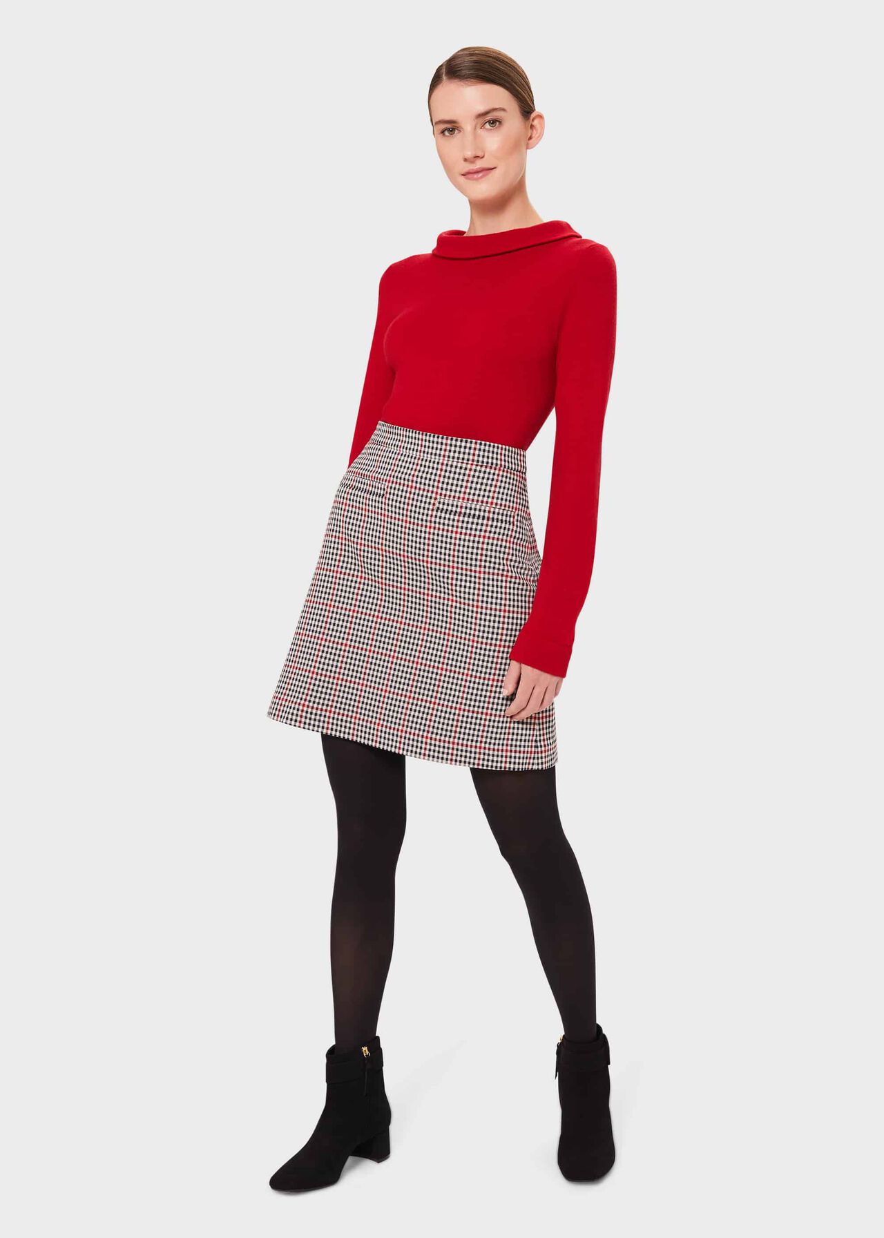 Vanetta Check A Line Skirt, Red Black, hi-res