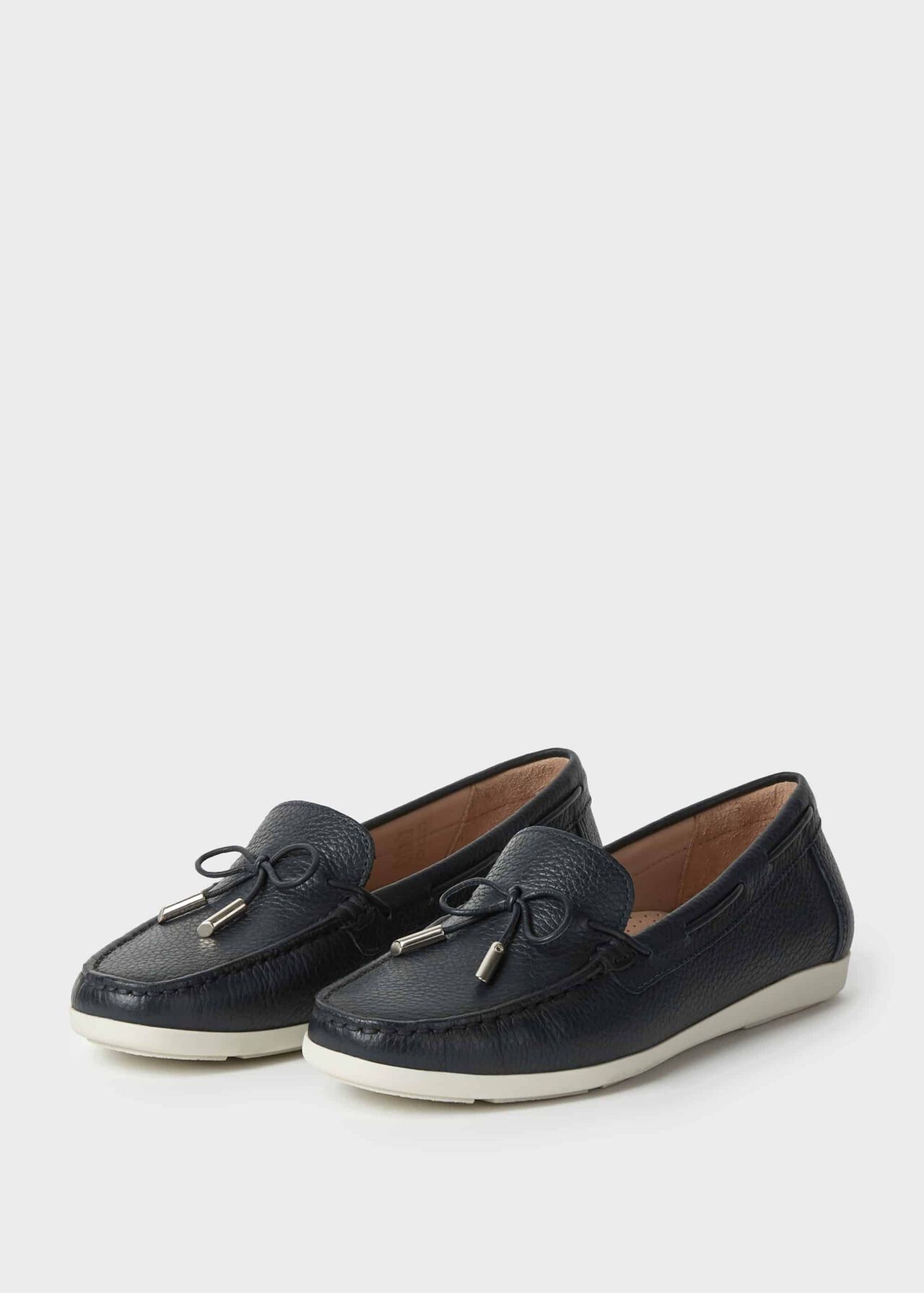 Emily Leather Moccasins, Navy, hi-res