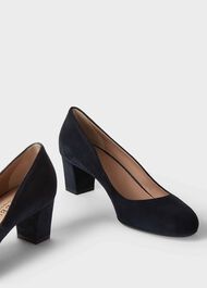 Amber Suede Block Heel Court Shoes, Navy, hi-res