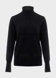 Izzy Cashmere Roll Neck Jumper, Black, hi-res