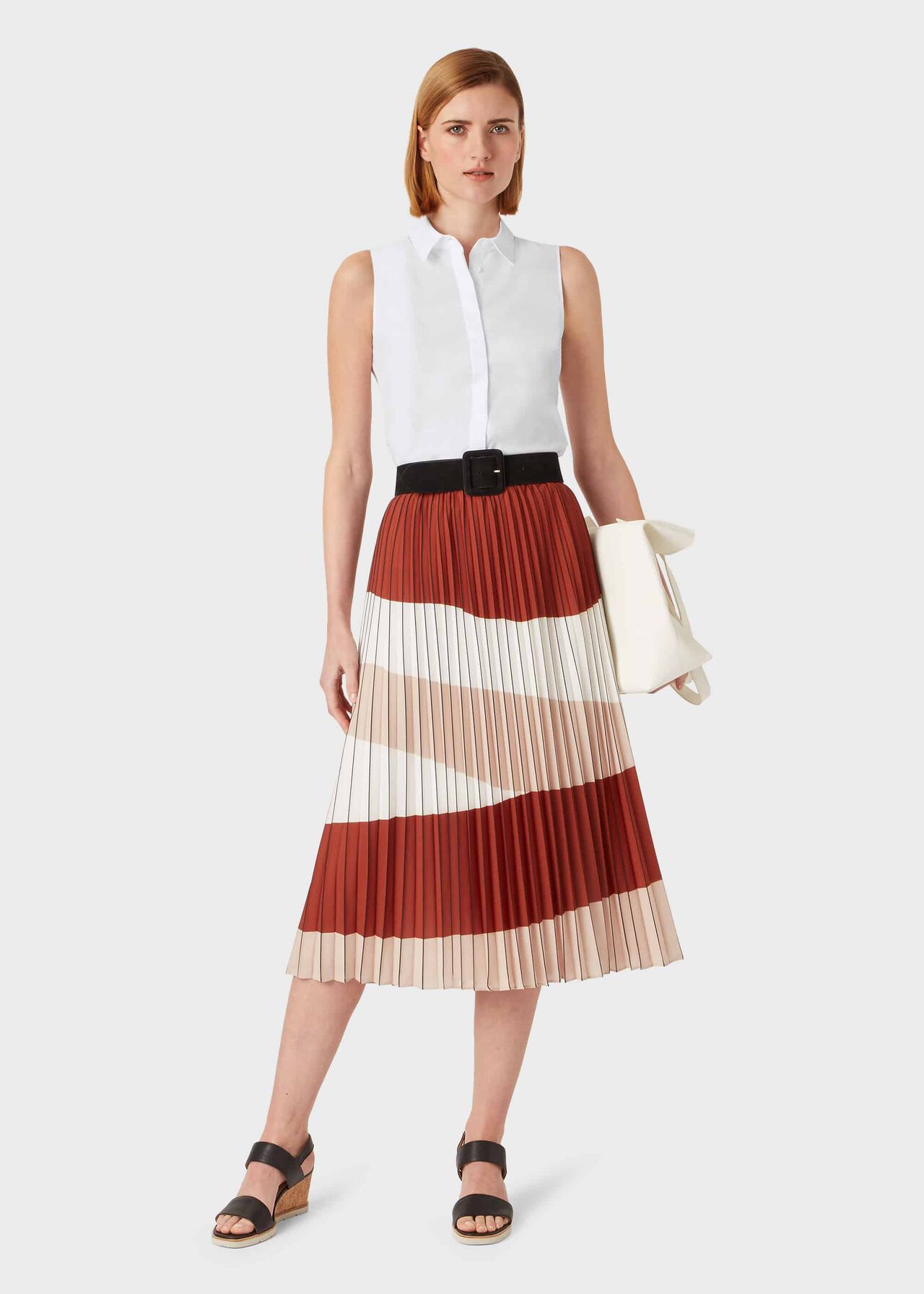 Bess Stripe Midi Skirt, Ivory Rust, hi-res
