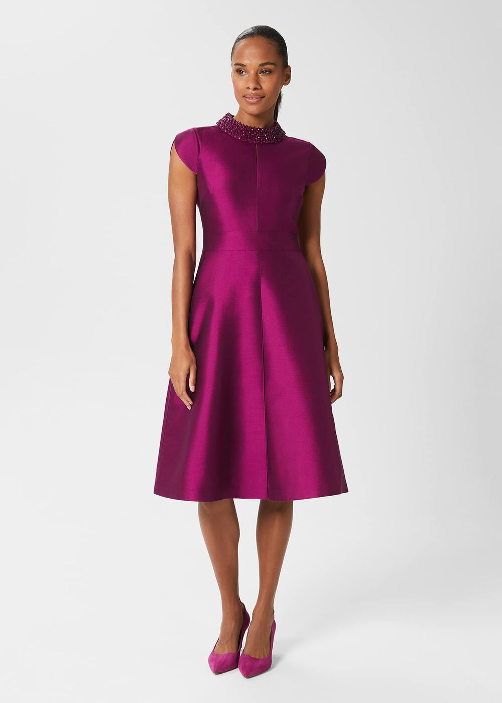Marcella Silk Blend Beaded Dress, Berry Purple, hi-res
