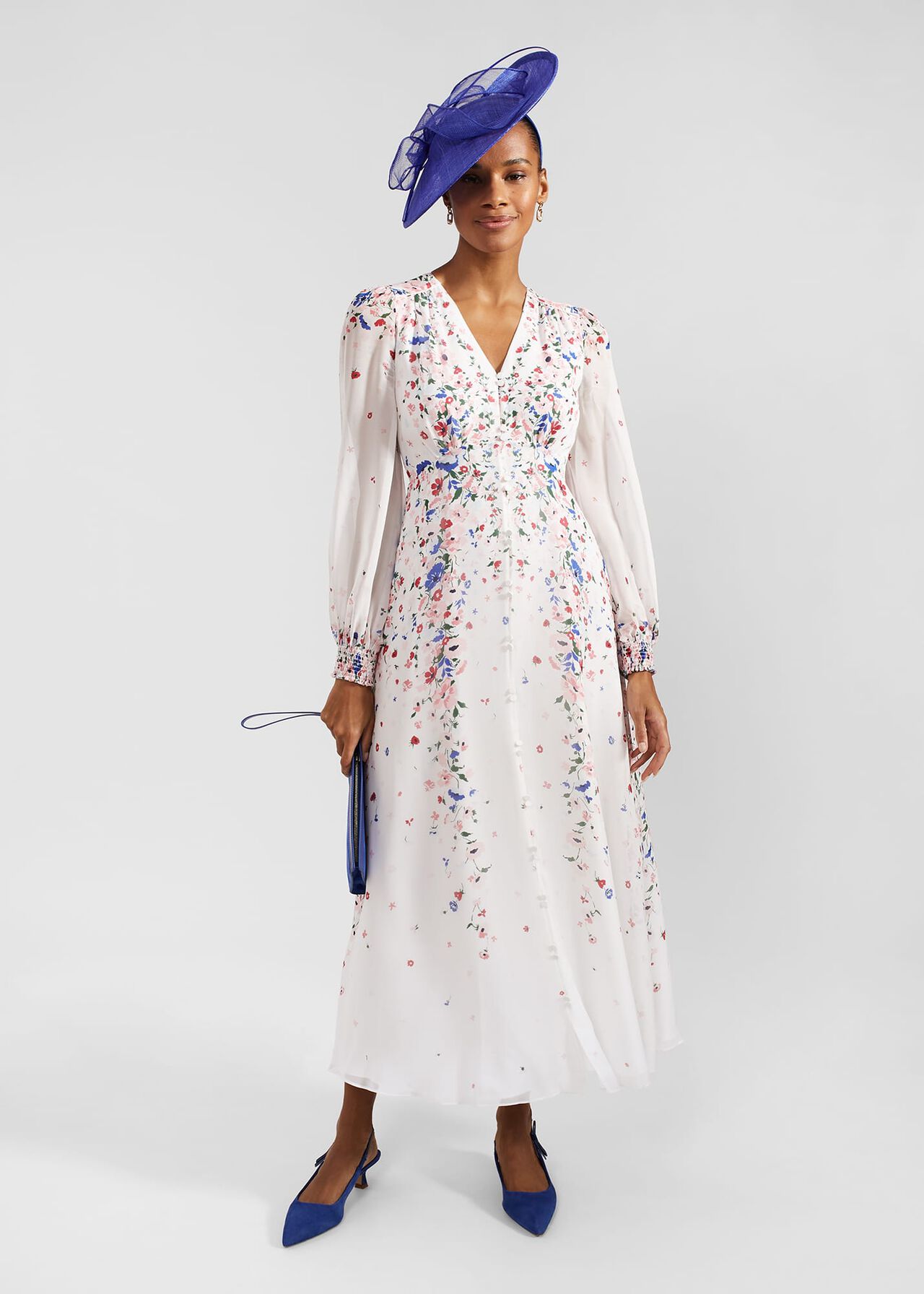 Asher Silk Midi Dress, Ivory Multi, hi-res