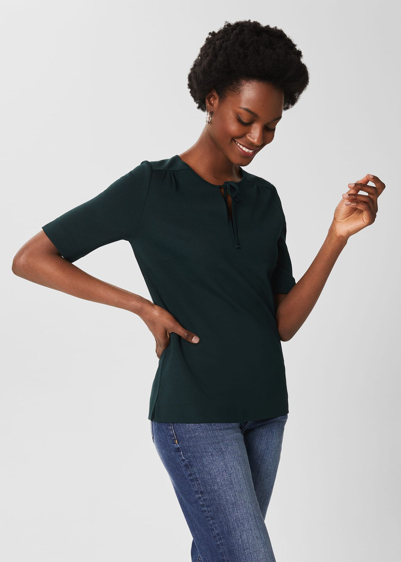 Claudine Tie Neck Top, Dark Pine Green, hi-res