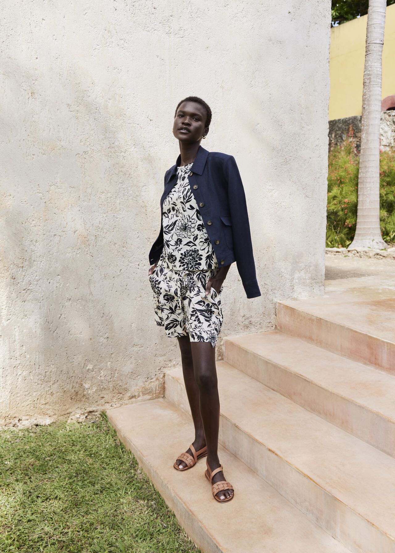 Maura Linen Top, Cream Navy, hi-res