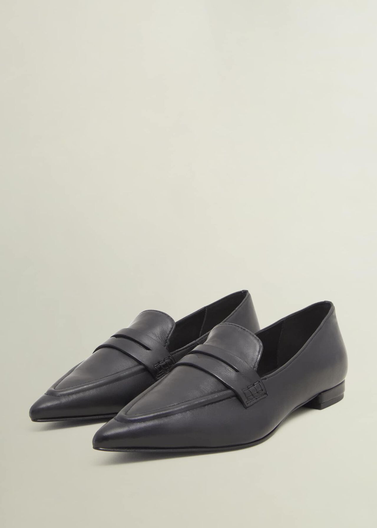 Alberta Leather Pointed Loafers, Black, hi-res