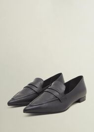 Alberta Leather Pointed Loafers, Black, hi-res