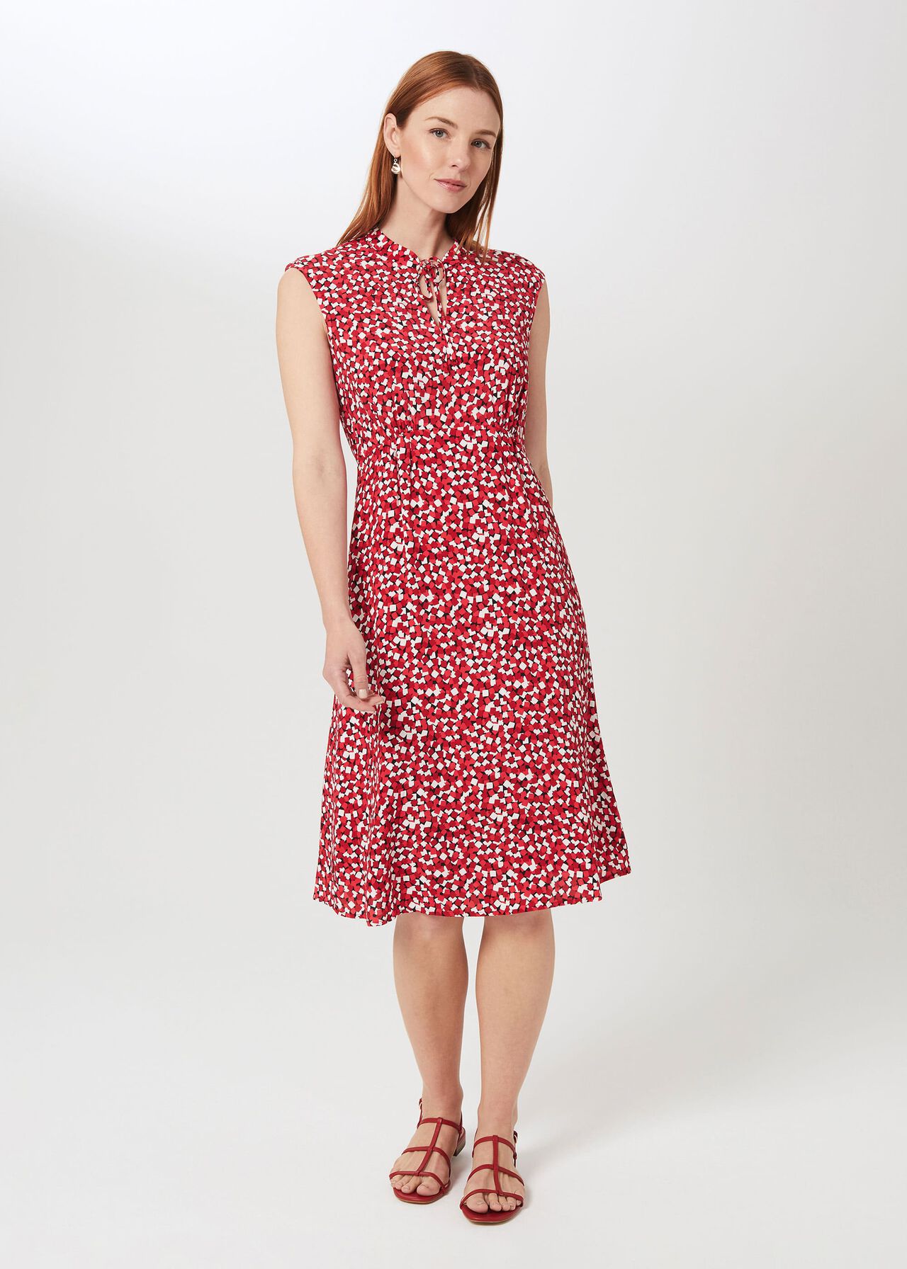 Isabelle Printed Midi Dress, Red Multi, hi-res