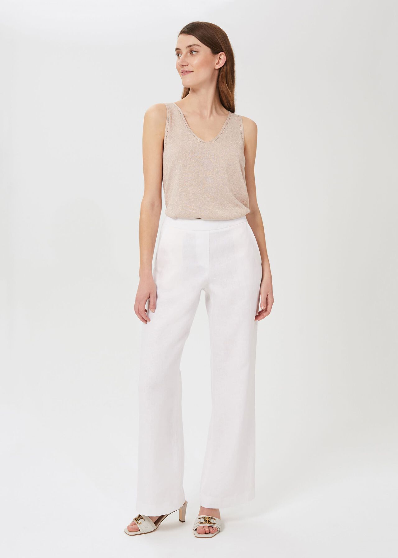 Jacinta Linen Pants, White, hi-res