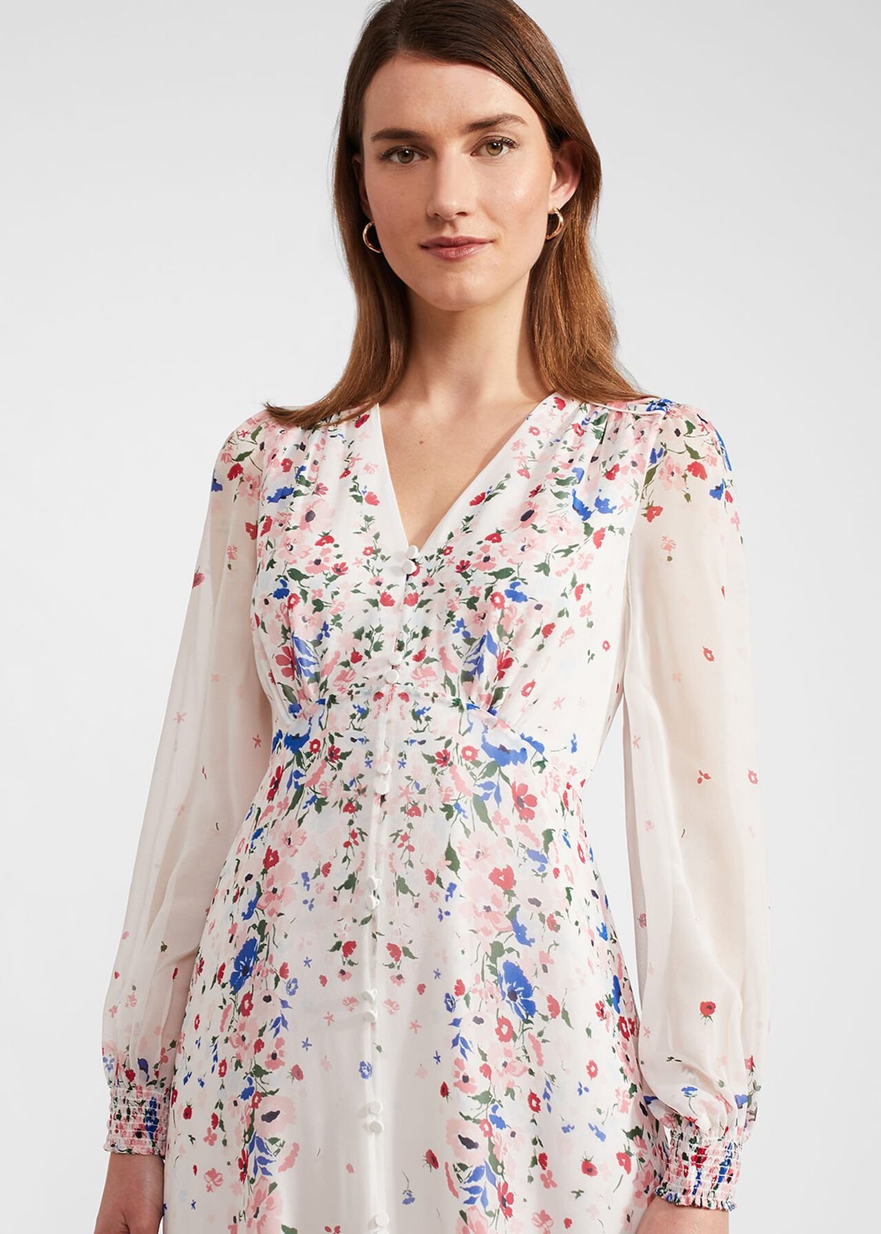 Petite Asher Silk Dress, Ivory Multi, hi-res