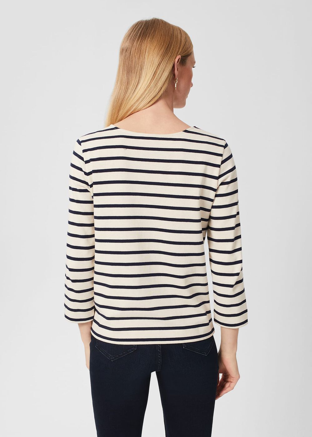 Francesca Cotton Stripe Top, Cream Navy, hi-res