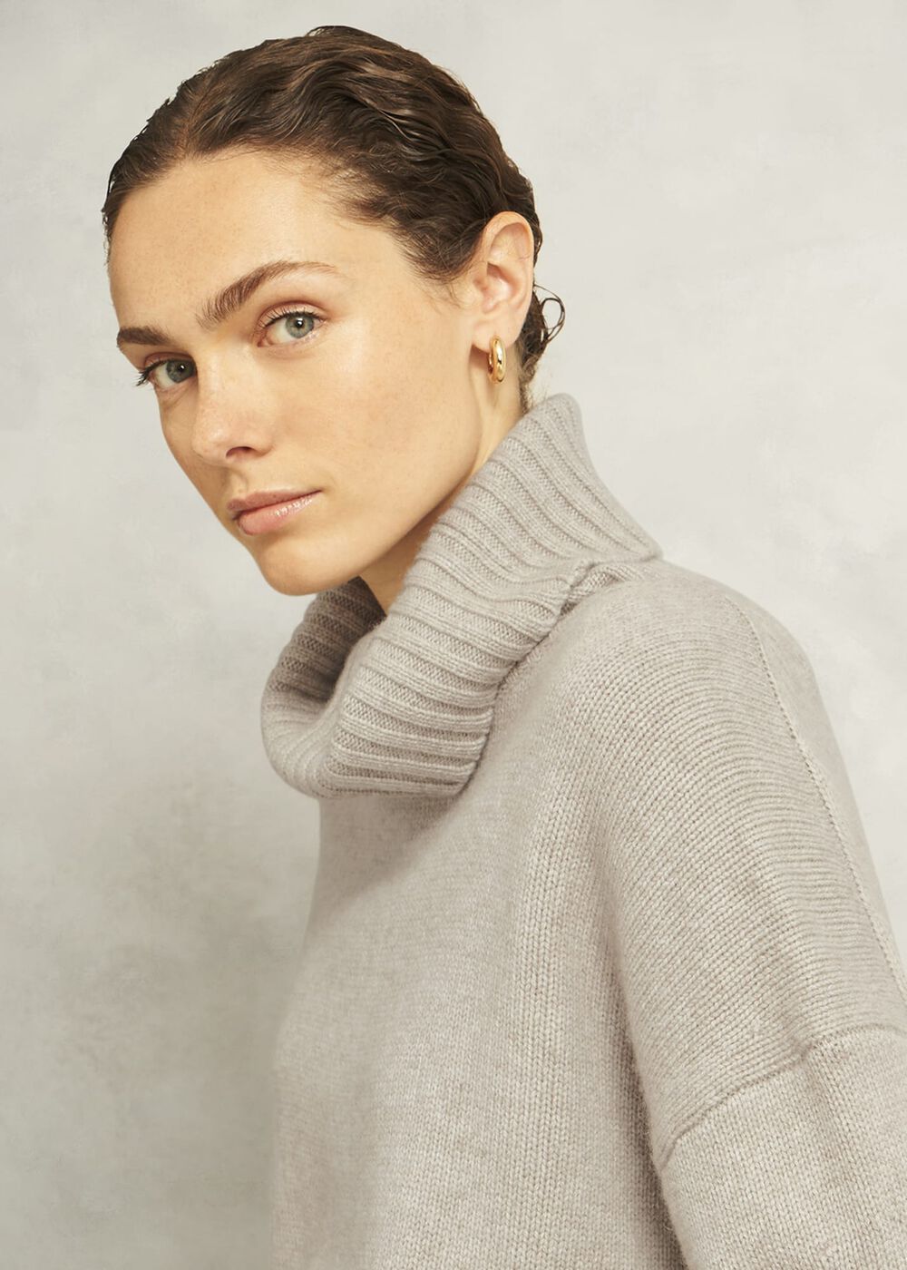 Gabi Rollneck Cashmere Jumper, Oatmeal Marl, hi-res