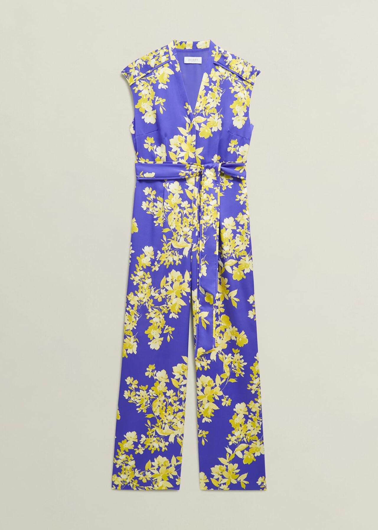 Macey Floral V Neck Jumpsuit, Blue Multi, hi-res